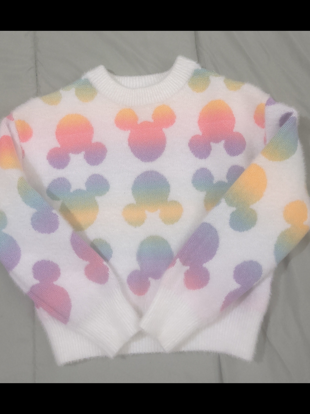Disney White Sweater with Pastel Rainbow Mickey Silhouettes